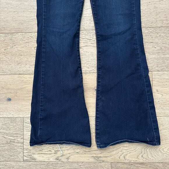 PAIGE Womens High Rise Bell Canyon Flare Leg Jeans Blue Dark Wash Frayed Size 29 - Picture 3 of 16